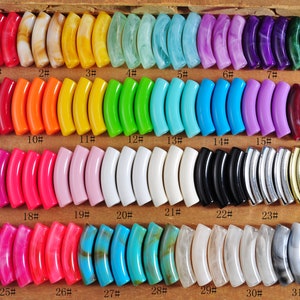 34 Colors,8mm Skinny Marbled Colorful Acrylic Tube Beads,Bamboo beads，2Pcs-90Pcs Curved Tube Beads ,beads for Bangle Bracelet Making,32x8mm