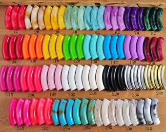 34 Colors,8mm Skinny Marbled Colorful Acrylic Tube Beads,Bamboo beads，2Pcs-90Pcs Curved Tube Beads ,beads for Bangle Bracelet Making,32x8mm