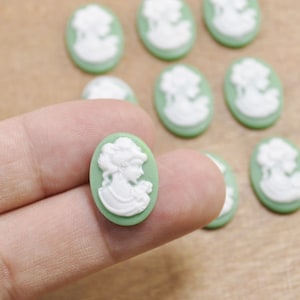 20pcs green with white Oval Flatback Resin Beauty Head Lady Cameo Charms Finding,DIY Accessory Jewellry Making 18x13mm