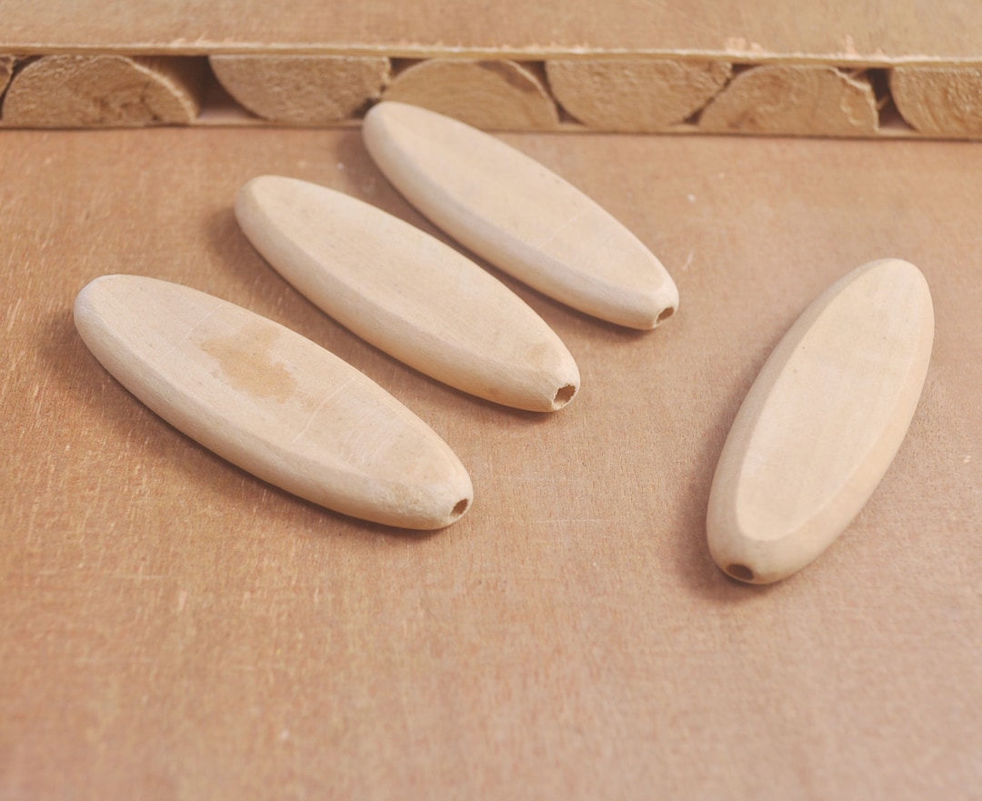 10Pcs - Oval Wooden Large Hole Beads