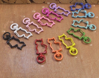 10pcs Cat shaped swivel snap hook key chain swivel clasp ,Coloured key clasps,Swivel Clasp Connector for Keychains and Accessories,41x19mm