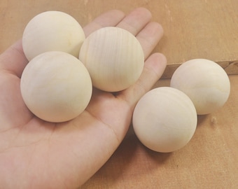 6 bolas de madera natural de 40 mm, bolas grandes de madera, cuentas redondas de madera maciza sin terminar, sin agujeros.