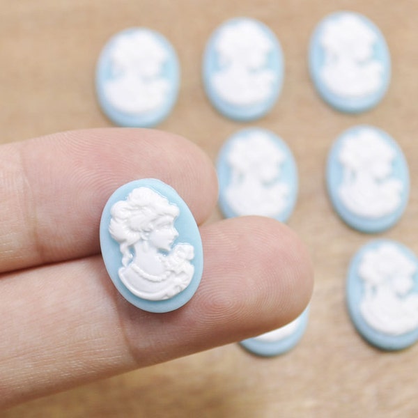 20pcs Lake Blue with white Oval Flatback Resin Beauty Head Lady Cameo Charms Finding,DIY Accessory Jewellry Making 18x13mm