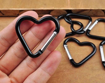 Black Heart Carabiner Key Chain，Aluminum Carabiner Clips,Backpack Carabiners,Camping Carabina Karabiner,Carabiner Snap hook clasp spring