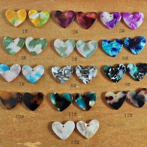 2-100Pcs Tortoise Shell Acetate Heart Earring Charms,Colorful Heart Shaped Pendant,Acetate Blanks Cutout,DIY jewelry supply 18X16MM