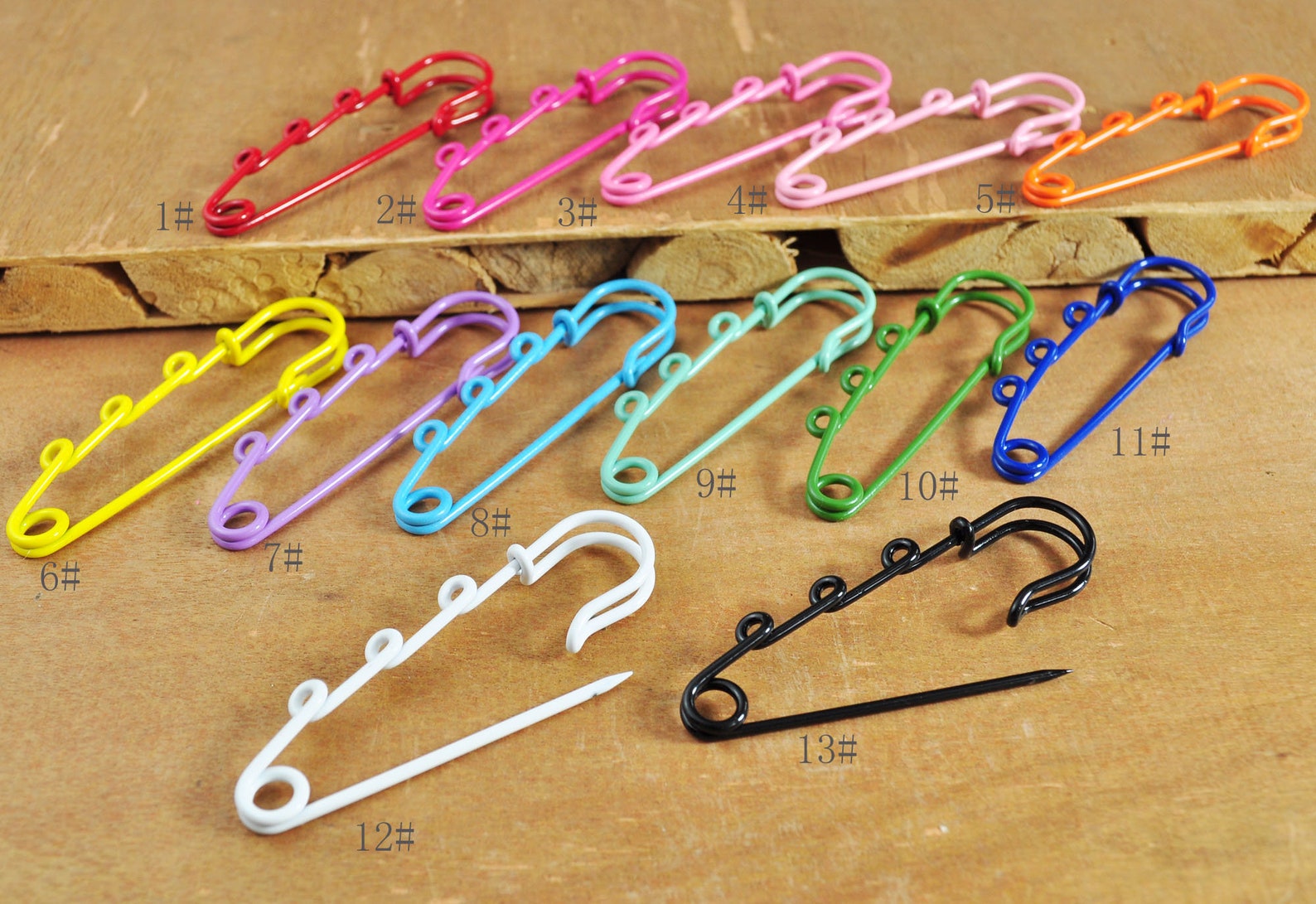 13 Colors,enamel Metal Safety Pin,colorful Safety Pin With 3 Loops,big ...