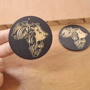 6Pcs platte ronde houten oorbellen hanger, Afrikaanse kaart Earring sieraden, Laser Gravure Earring, houten Leeuw oorbellen, etnische sieraden-60mm-FF403 #