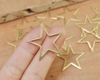 10Pcs Raw Brass Star Charms, Star Connectors, Star Pendentif, Star Findings 32mm - D532