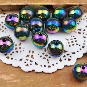10pcs/lot 16mm Mixed Color AB Round Beads, Iridescent Purple Acrylic Gumball Beads, Round Spacer Beads, Bubblegum Beads, Plastic Round Bead
