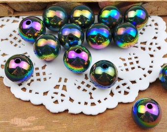 10pcs/lot 16mm Mixed Color AB Round Beads, Iridescent Purple Acrylic Gumball Beads, Round Spacer Beads, Bubblegum Beads, Plastic Round Bead
