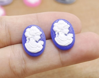 20pcs Royal Blue with white Oval Flatback Resin Beauty Head Lady Cameo Charms Finding,DIY Accessory Jewellry Making 18x13mm