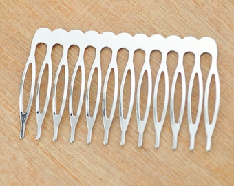 50pc 12 teeth Silver Metal Hair combs,2.5inch Silver Plated Comb Findings,Silver Hair Comb Blank,Wedding Hair Combs,Bridal Hair Comb,64x38mm