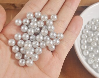 100 - 500Pcs Light Gray plastic beads，ABS Imitation Pearl Beads ,8MM Round Plastic Acrylic Spacer Bead for DIY Jewelry Making Findings,35#