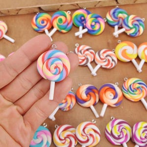 6pcs Mixed Swirl Lollipop Charms,Kawaii Polymer Clay Resin Flatback Cabochons Deco Embellishments Scrapbooking Craft DIY,supplies fake candy
