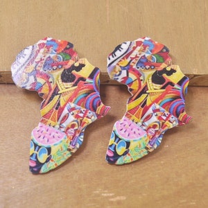 6 unids DIY pendientes de madera, pendientes de madera africana, pendientes de mapa africano, pendientes de madera de mapa de Africa, pendientes grandes, joyería étnica-78x61mm-FF367 #