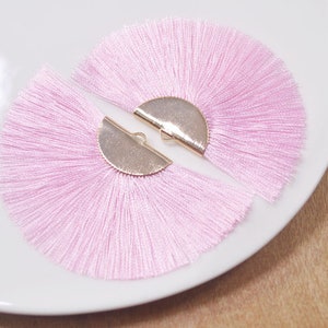 2 Pieces Large Fan Tassels on Gold Brass Findings,Pink Silk Tassel, Tassel for earrings or pendants--75X40mm--FF01#
