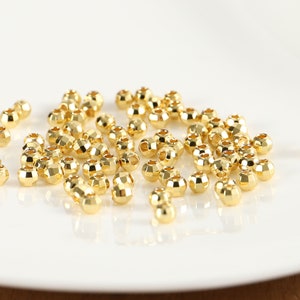 20-1000Pcs 18k Gold Handmade Faceted Round Beads, 18k Gold Mini Beads,18k Spacer Beads,4mm gold bead for Jewelry Making