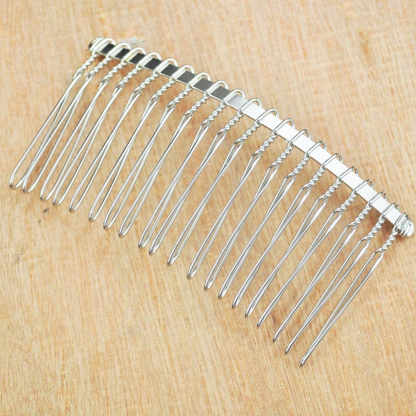 20 teeth Silver Hair Combs--10pcs Silver Plated Hair Combs,Wedding Bridal Accessory,DIY Wholesale Metal hair comb--75x38mm.