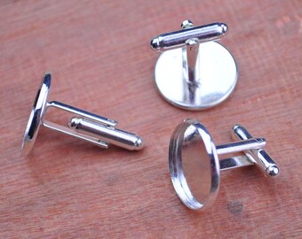 20pcs Cuff Link blanks, silver plated bezel tray blanks,Brass Round Cufflink Blank fit for cabochon setting 18mm silver cuff link