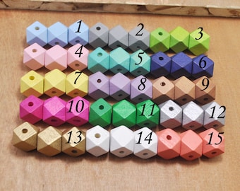 20pcs Wood Beads,15 colors, Polygonal 15mm Hand painted Beads, Make jewellery for selling,14 Hedron Geometric Natural Wood Beads.