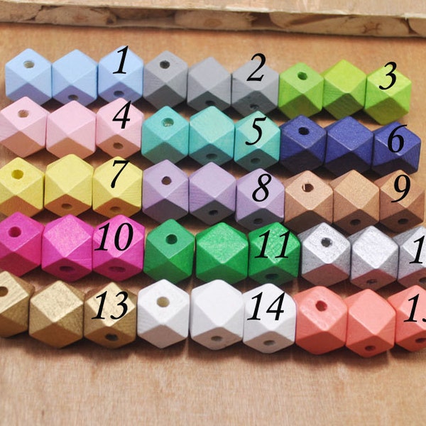 20pcs Wood Beads,15 colors, Polygonal 15mm Hand painted Beads, Make jewellery for selling,14 Hedron Geometric Natural Wood Beads.