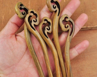 High Quality Cloud Wood hair stick,Hand fine carved wood hairpin simple smooth Brown wood hair stick,Shawl Pin Fork Hair Stick,Solid Wood