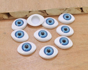 10 pares de cabujones grandes de globo ocular azul, ojos de muñeca, ojos de muñeca de plástico, ojos para manualidades, ojos con parte trasera plana, suministros para ojos de muñeca 23 x 16 mm