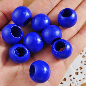 50Pcs 20mm Perle de bois ronde bleue, Perles de bois trouées de 9mm, Perles de macramé en bois, Perles de bois légères, Fournitures de perlage de fabrication de bijoux