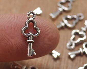 30pcs Tiny Silver Skeleton Key Pendant Charms/Mini Key Charm/Skeleton Key Charm--16mm x 7mm.