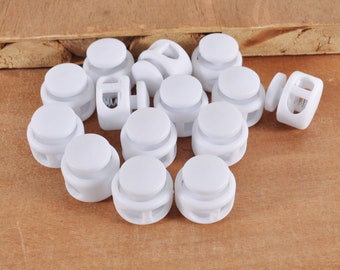10 Plastic Toggle Cord Lock,White spring button toggles,Double Hole Toggle Cord Lock,elastic cord locks,Face Mask toggle lock,Cording