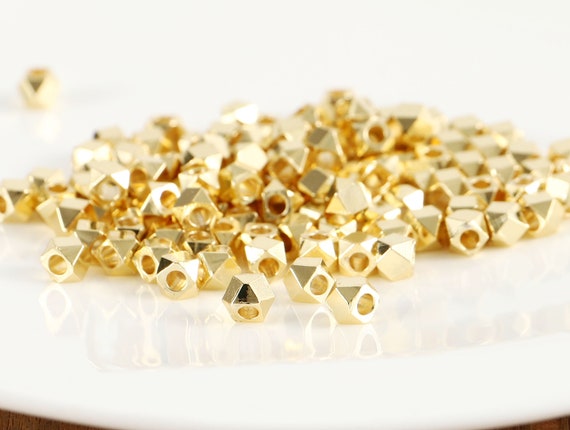 10-100pcs 18K Gold Faceted Bead,18k Gold Geometric Figure Polygon