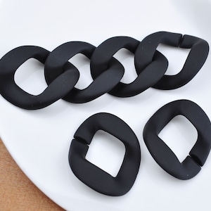 17Pcs（40cm length） Acrylic Chunky Chain Links,Black Color Plastic Open Links Matte Necklace or Bag Chain Links,40x34mm