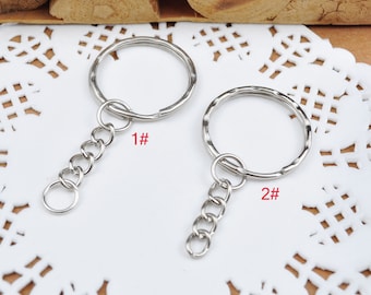 10pcs Key Chain Rings, Rhodium plated, Starter Chain Base, Split Ring，25mm with 30mm chain，