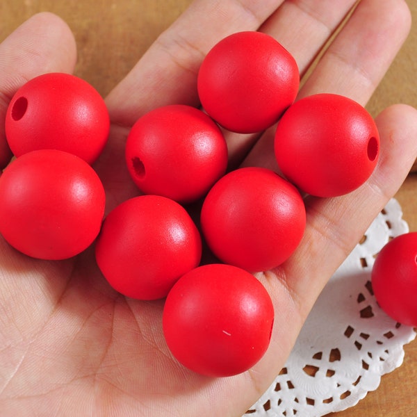 25mm Round wood bead,10Pcs Red wooden beads,5mm hole,hand beads,wood earrings or necklace making.