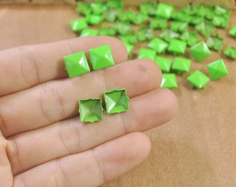 Metal Studs,50/100 Green Square Metal Pyramid Studs for Clothing Shoes Bags Purses Leathercraft Decoration,DIY 9x9mm