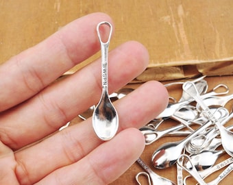 20pcs 2“ Mini Spoon Pendants, Antique Silver 3D Spoon metal Pendant Charms, Cutlery Charms,Vintage Metal Spoon jewellery making-- 11x50mm.