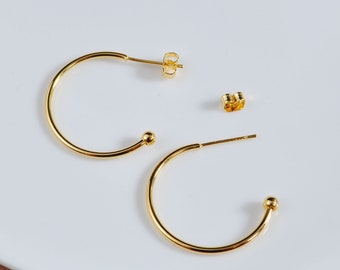 18K Gold ear hoop With Backs,10-500Pcs 25mm ball end open hoop earrings,C Shape Earrings,Metal stud earrings For Wholesale Jewelry Supplies