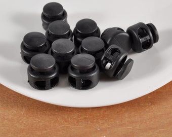 10 Plastic Toggle Cord Locks,Black spring button toggles,Double Hole Toggle Cord Lock,elastic cord locks,Face Mask toggle lock,Cording