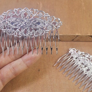 14Teeth Hair Comb Supply,5Pcs,10Pcs,20Pcs,Wholesale Silver Plated Filigree hair comb Setting, Nickel Free Lead Free