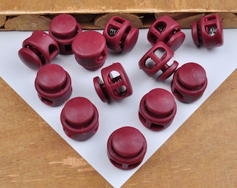 10 Plastic Toggle Cord Locks,Wine Red spring button toggles,Double Hole Toggle Cord Lock,elastic cord locks, Face Mask toggle lock,Cording