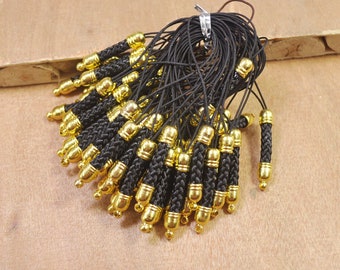 20 pcs/50pcs/100pcs  Black Cell Phone Lanyard Strap Cords，Mobile Lariat Strap Cords With Gold Metal Connectors-- 5x72mm
