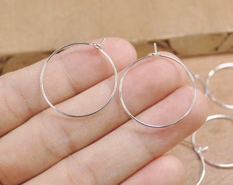 50 Pairs earring,1&quot;(20mm/25mm/30mm/35mm/40mm)silver plated earring hoop,Hoop Earrings.