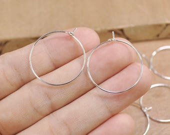 50 Pairs earring,1"(20mm/25mm/30mm/35mm/40mm)silver plated earring hoop,Hoop Earrings.