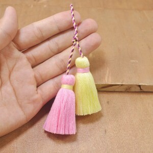 Tassels for Bag,2Pcs Small Cotton Tassel,for keyclasps,Yellow tassel, Pink tassel,Mini tassel, Handmade Tassel,thick tassel-52mm-FF10#