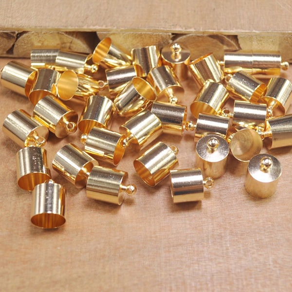 20pcs Gold Plated End Caps,brass end Cap connectors,Tassel Cap,Necklace End Cap,Large Leather Cord Ends Cap with Loop/9mm Inside Diameter