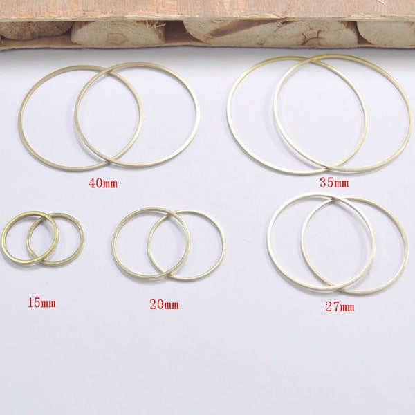 25pcs anneaux circulaires en laiton brut, 15mm / 20mm / 27m / 30mm / 35mm / 40mm Rond Brass Cut Tubes Circles Fournitures, cercles simples, anneaux en laiton massif