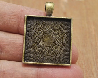 Vassoio per pendenti da 20 pezzi, base per cabochon cammeo vintage da 25 mm e 1 pollice, vassoio per pendenti quadrati in bronzo