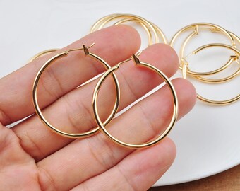 Real Gold Plated Earring,2-100Pcs 18k Gold Hoop Earrings,35mm Circle earring,Hypoallergenic Round Earring Hoop,Earring Wires,Jewelry Making