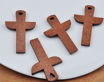 Cruz, dijes de cruz de madera marrón, colgante de cruz de madera, manualidades de Pascua, cuentas geométricas, cuentas de cruz de madera para manualidades, bolsa de 50 unidades, 45 x 30 mm