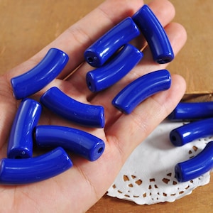 Blue Color Acrylic Tube Beads,Bamboo beads，6Pcs/30Pcs Curved Tube Beads ,beads for Bangle Bracelet Making,35x12mm